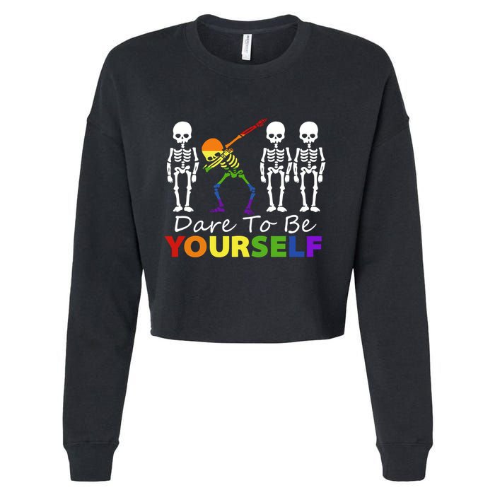 Lgtb Skeleton Dabbing Dare To Be Yours Meaningful Gift Cropped Pullover Crew