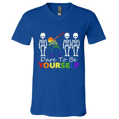 Lgtb Skeleton Dabbing Dare To Be Yours Meaningful Gift V-Neck T-Shirt