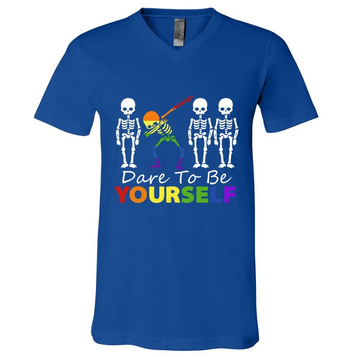 Lgtb Skeleton Dabbing Dare To Be Yours Meaningful Gift V-Neck T-Shirt
