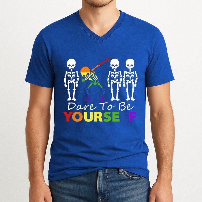 Lgtb Skeleton Dabbing Dare To Be Yours Meaningful Gift V-Neck T-Shirt