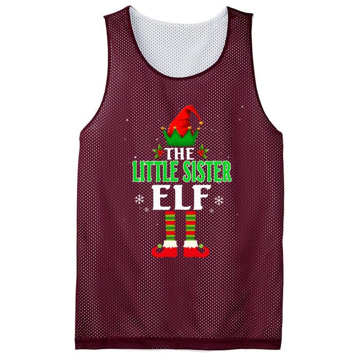 Little Sister Elf Matching Family Group Christmas Party Pjs Mesh Reversible Basketball Jersey Tank