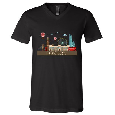 London Souvenir England Vintage City British Uk V-Neck T-Shirt