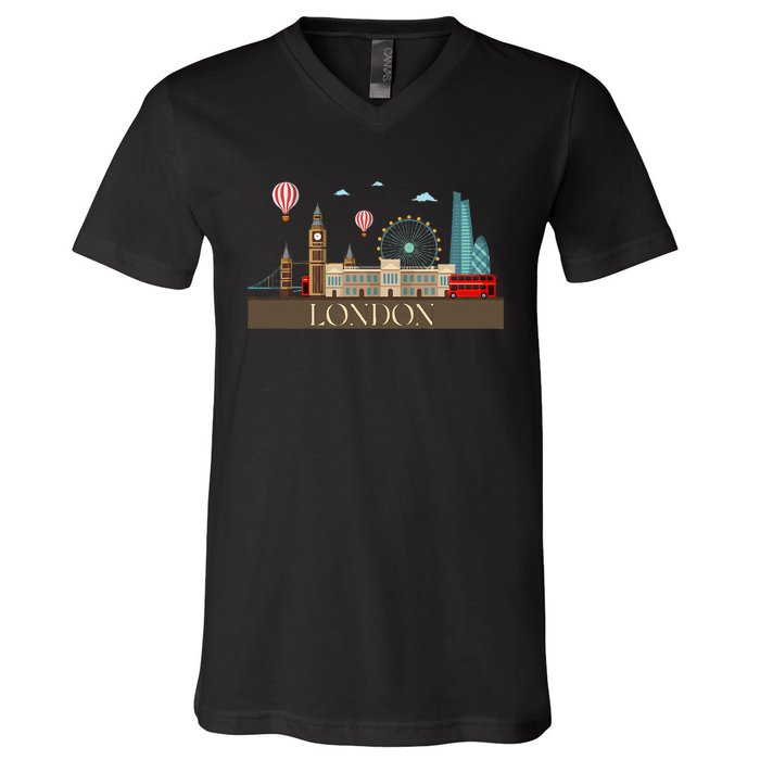 London Souvenir England Vintage City British Uk V-Neck T-Shirt