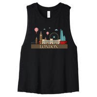 London Souvenir England Vintage City British Uk Women's Racerback Cropped Tank