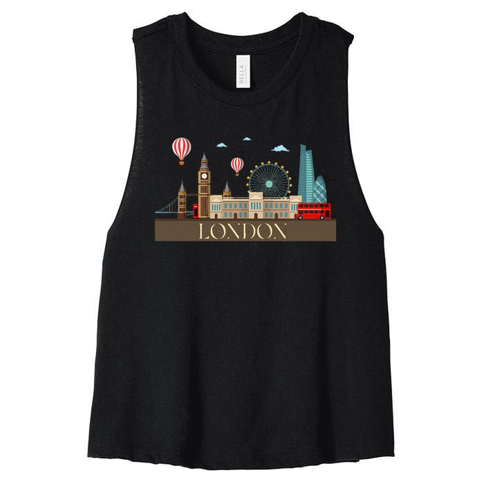 London Souvenir England Vintage City British Uk Women's Racerback Cropped Tank