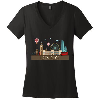London Souvenir England Vintage City British Uk Women's V-Neck T-Shirt