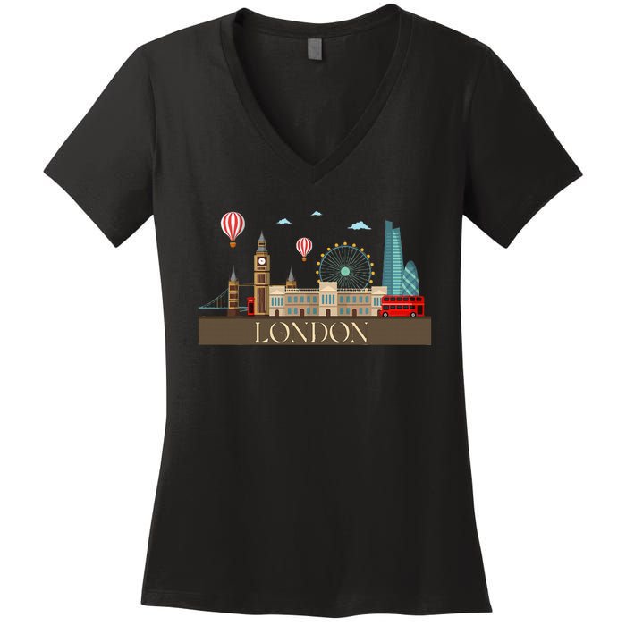 London Souvenir England Vintage City British Uk Women's V-Neck T-Shirt