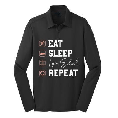 Law School Eat Sleep Repeat Future Lawyer Law Student Gift Silk Touch Performance Long Sleeve Polo