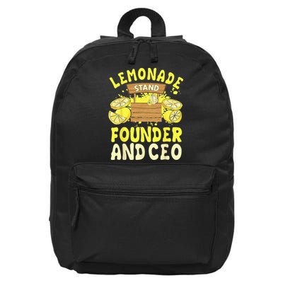 Lemonade Stand Founder And CEO Lemon Juice Citrus Drink 16 in Basic Backpack