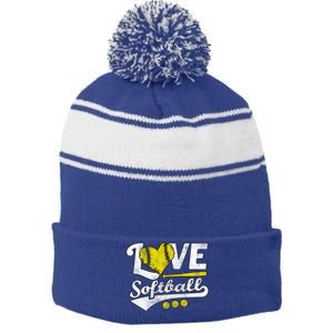 Love Softball For Teen And Cute Softball Lovers Gift Stripe Pom Pom Beanie