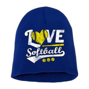 Love Softball For Teen And Cute Softball Lovers Gift Short Acrylic Beanie