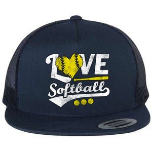 Love Softball For Teen And Cute Softball Lovers Gift Flat Bill Trucker Hat