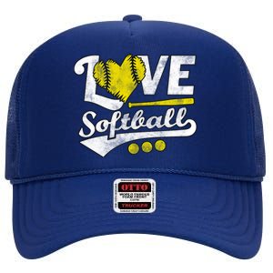 Love Softball For Teen And Cute Softball Lovers Gift High Crown Mesh Back Trucker Hat