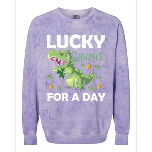 Lucky Saurus For A Day Dinosaur St Patrick's Day Vibes Gift Colorblast Crewneck Sweatshirt