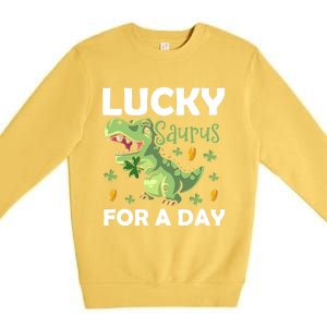 Lucky Saurus For A Day Dinosaur St Patrick's Day Vibes Gift Premium Crewneck Sweatshirt