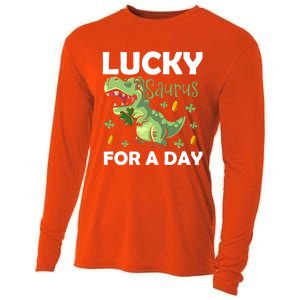 Lucky Saurus For A Day Dinosaur St Patrick's Day Vibes Gift Cooling Performance Long Sleeve Crew