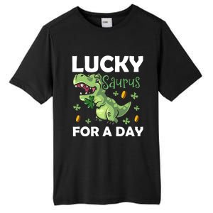 Lucky Saurus For A Day Dinosaur St Patrick's Day Vibes Gift Tall Fusion ChromaSoft Performance T-Shirt