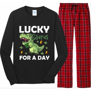 Lucky Saurus For A Day Dinosaur St Patrick's Day Vibes Gift Long Sleeve Pajama Set