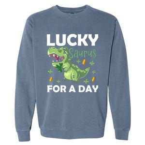 Lucky Saurus For A Day Dinosaur St Patrick's Day Vibes Gift Garment-Dyed Sweatshirt