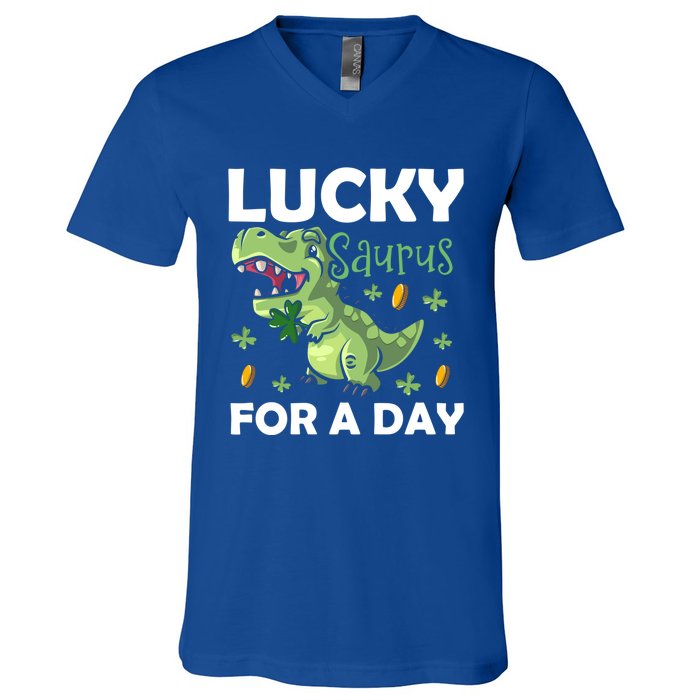 Lucky Saurus For A Day Dinosaur St Patrick's Day Vibes Gift V-Neck T-Shirt