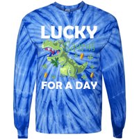 Lucky Saurus For A Day Dinosaur St Patrick's Day Vibes Gift Tie-Dye Long Sleeve Shirt