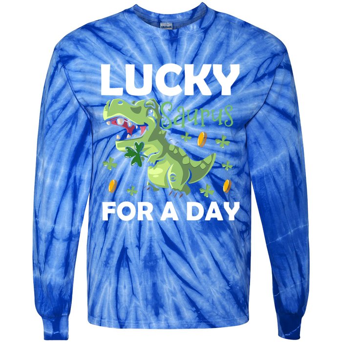 Lucky Saurus For A Day Dinosaur St Patrick's Day Vibes Gift Tie-Dye Long Sleeve Shirt