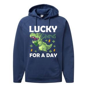 Lucky Saurus For A Day Dinosaur St Patrick's Day Vibes Gift Performance Fleece Hoodie