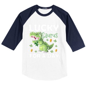 Lucky Saurus For A Day Dinosaur St Patrick's Day Vibes Gift Baseball Sleeve Shirt