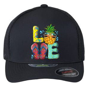 Love Summer Flip Flops Pineapple Tropical Fruit Beach Lovers Flexfit Unipanel Trucker Cap