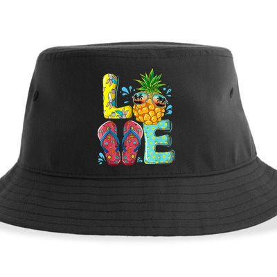 Love Summer Flip Flops Pineapple Tropical Fruit Beach Lovers Sustainable Bucket Hat