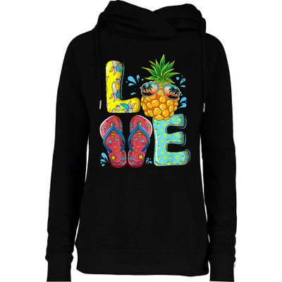 Love Summer Flip Flops Pineapple Tropical Fruit Beach Lovers Womens Funnel Neck Pullover Hood