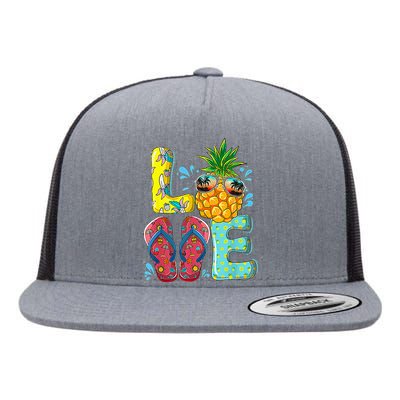 Love Summer Flip Flops Pineapple Tropical Fruit Beach Lovers Flat Bill Trucker Hat