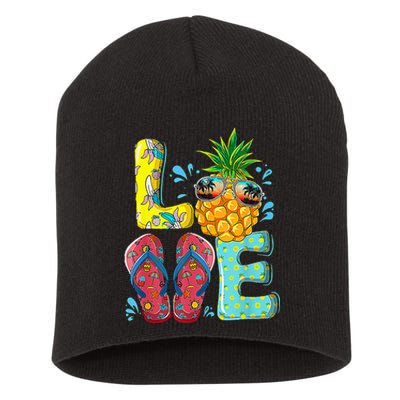 Love Summer Flip Flops Pineapple Tropical Fruit Beach Lovers Short Acrylic Beanie