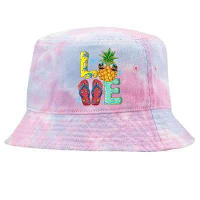 Love Summer Flip Flops Pineapple Tropical Fruit Beach Lovers Tie-Dyed Bucket Hat