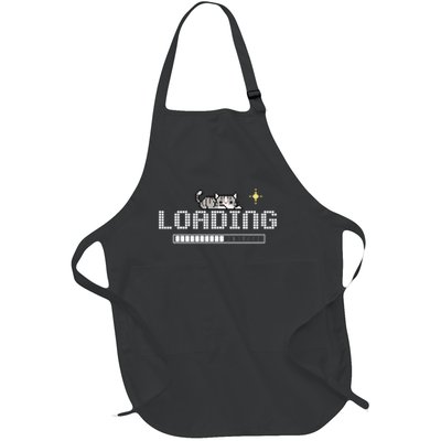 Loading Screen Funny Gamer Cat Retro 8-Bit Pixel Art Design Full-Length Apron With Pockets