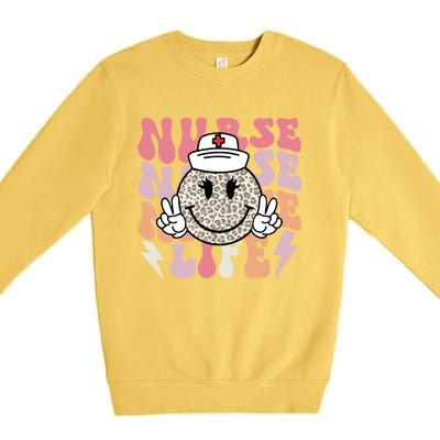 Leopard Smile Face Rn Nurse Life Nursing School Nurse Week Cute Gift Premium Crewneck Sweatshirt