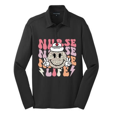 Leopard Smile Face Rn Nurse Life Nursing School Nurse Week Cute Gift Silk Touch Performance Long Sleeve Polo