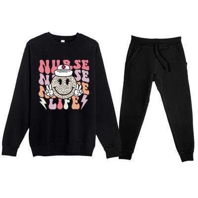 Leopard Smile Face Rn Nurse Life Nursing School Nurse Week Cute Gift Premium Crewneck Sweatsuit Set