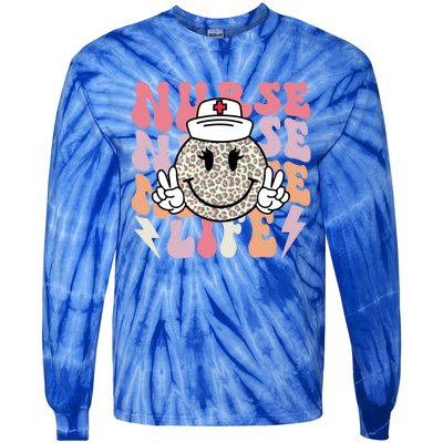 Leopard Smile Face Rn Nurse Life Nursing School Nurse Week Cute Gift Tie-Dye Long Sleeve Shirt