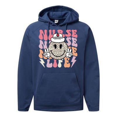 Leopard Smile Face Rn Nurse Life Nursing School Nurse Week Cute Gift Performance Fleece Hoodie