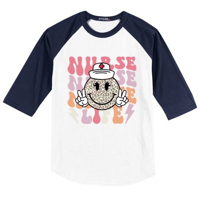 Leopard Smile Face Rn Nurse Life Nursing School Nurse Week Cute Gift Baseball Sleeve Shirt