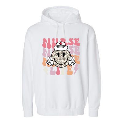 Leopard Smile Face Rn Nurse Life Nursing School Nurse Week Cute Gift Garment-Dyed Fleece Hoodie