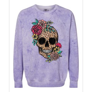 Loves Skull Flower Leopard Cheetah Skull Colorblast Crewneck Sweatshirt