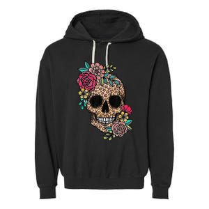 Loves Skull Flower Leopard Cheetah Skull Garment-Dyed Fleece Hoodie