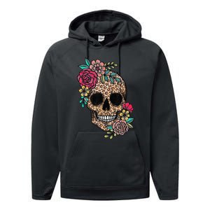 Loves Skull Flower Leopard Cheetah Skull Performance Fleece Hoodie