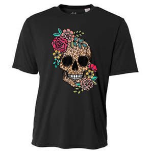 Loves Skull Flower Leopard Cheetah Skull Cooling Performance Crew T-Shirt