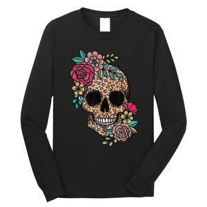 Loves Skull Flower Leopard Cheetah Skull Long Sleeve Shirt