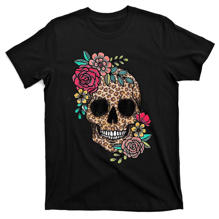 Loves Skull Flower Leopard Cheetah Skull T-Shirt