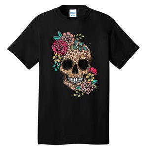 Loves Skull Flower Leopard Cheetah Skull Tall T-Shirt