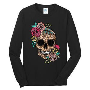 Loves Skull Flower Leopard Cheetah Skull Tall Long Sleeve T-Shirt